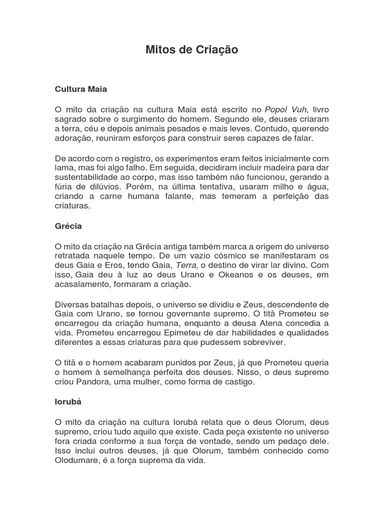 Mitos De Criação Pdf Prometeu Mitologia Grega