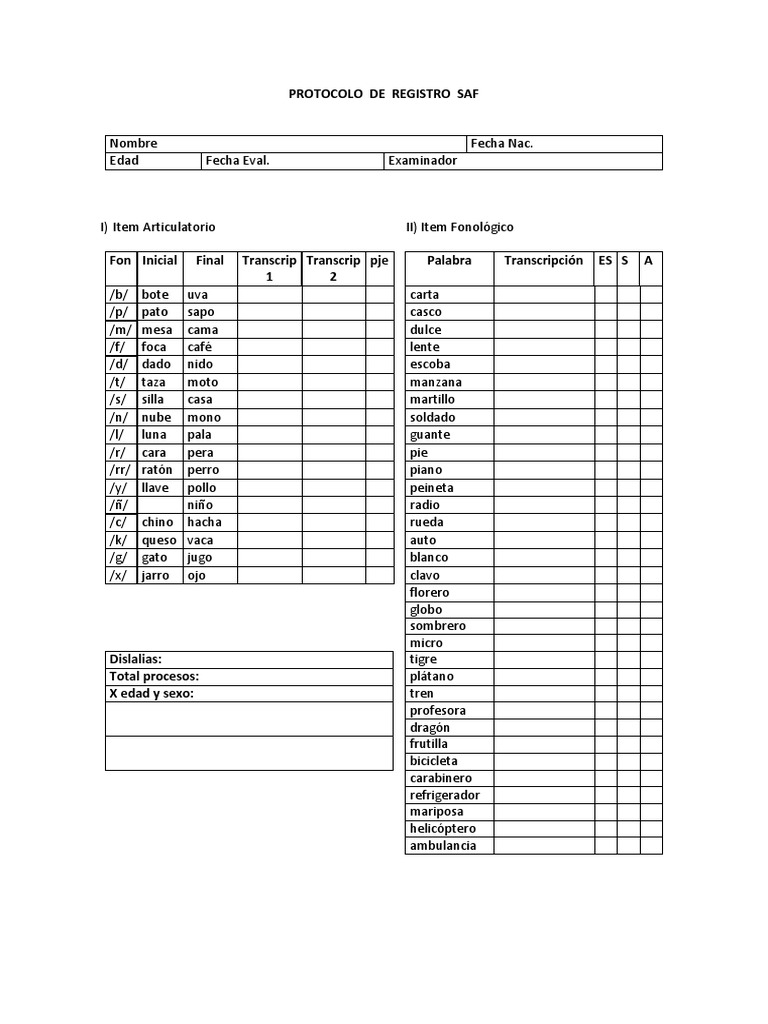 Protocolo de Registro SAF Test | PDF
