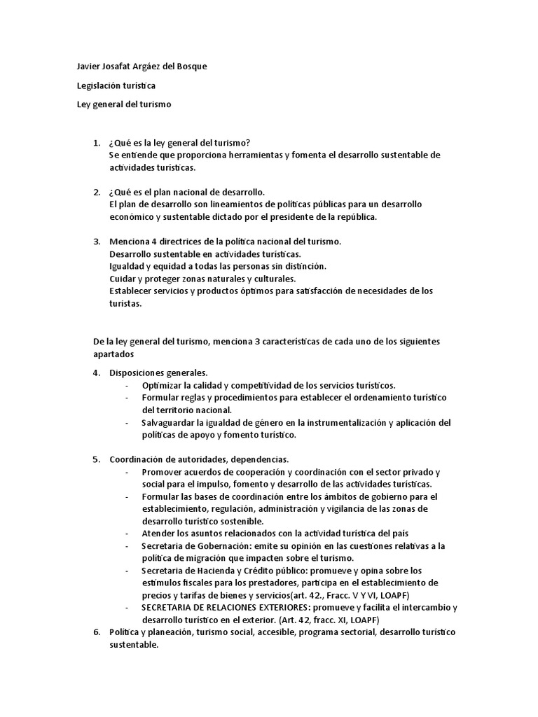 T 1 4 Ley General Del Turismo Descargar Gratis Pdf Turismo