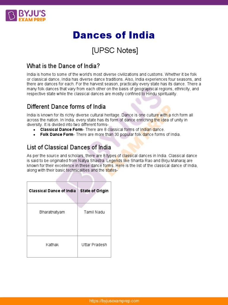 Dances of India Upsc Notes 24 | PDF | Concert Dance | Theatre