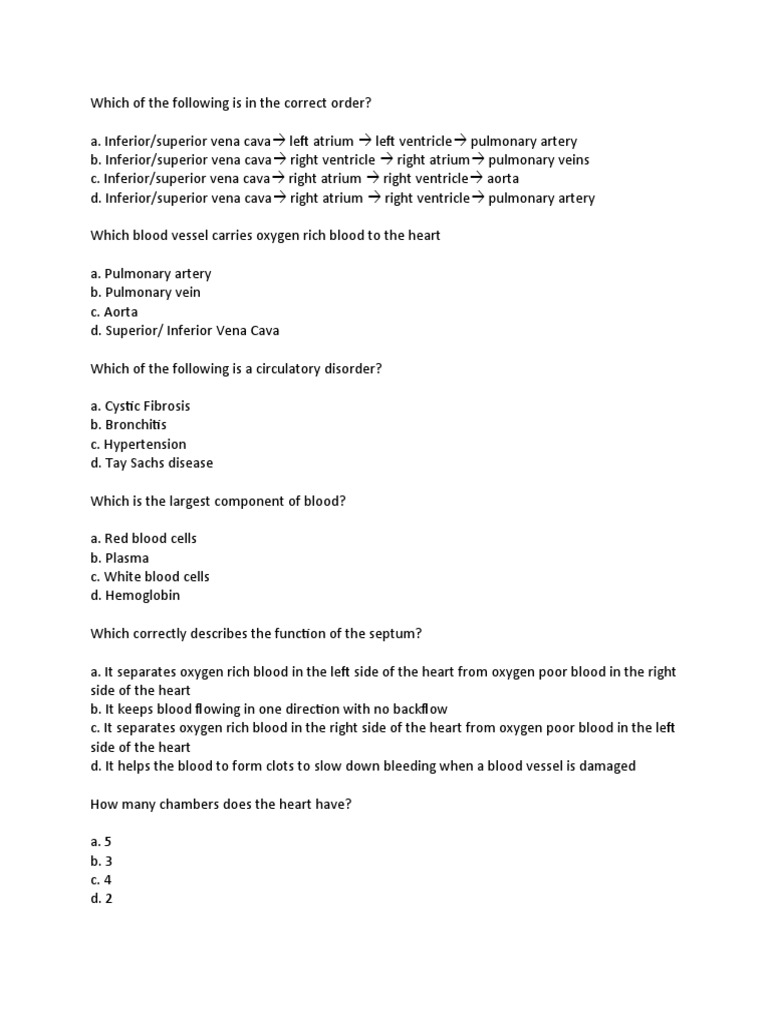 Systems Unit Test 1 MC PDF Respiratory Tract Heart