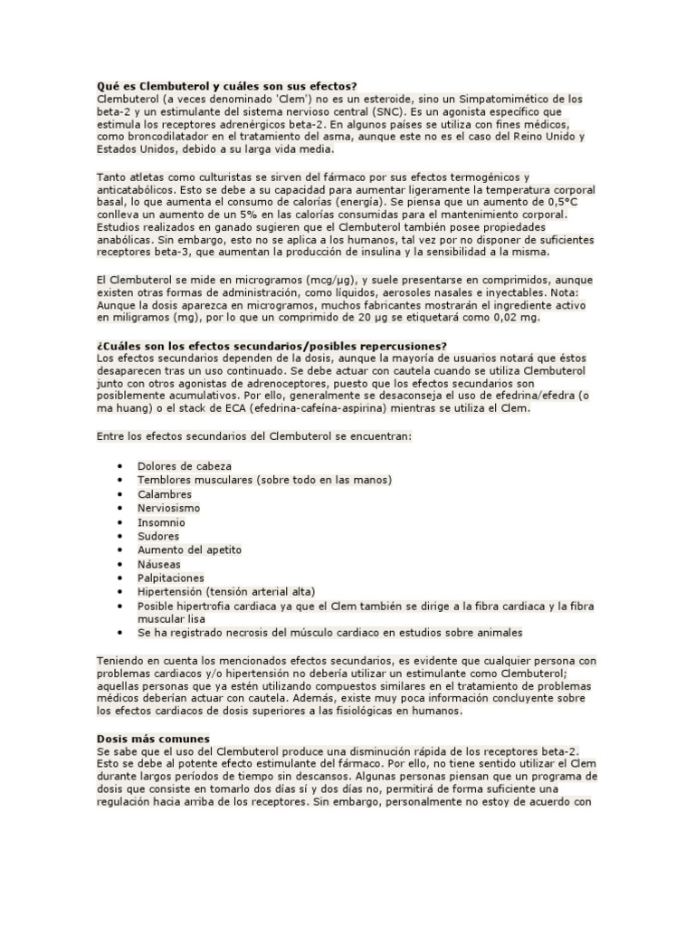 Qué es Clembuterol y cuáles son sus efectos | PDF | Medicina CLINICA | Drogas
