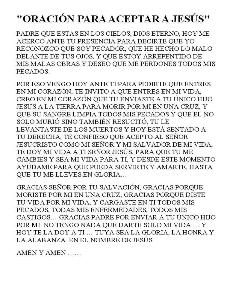 Oración para Aceptar a Jesús como Salvador | PDF | Cocina, comidas y vino