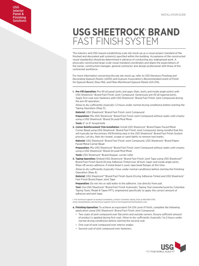 Usg Sheetrock Fast Finish Installation Guide en J2164 | PDF | Drywall ...