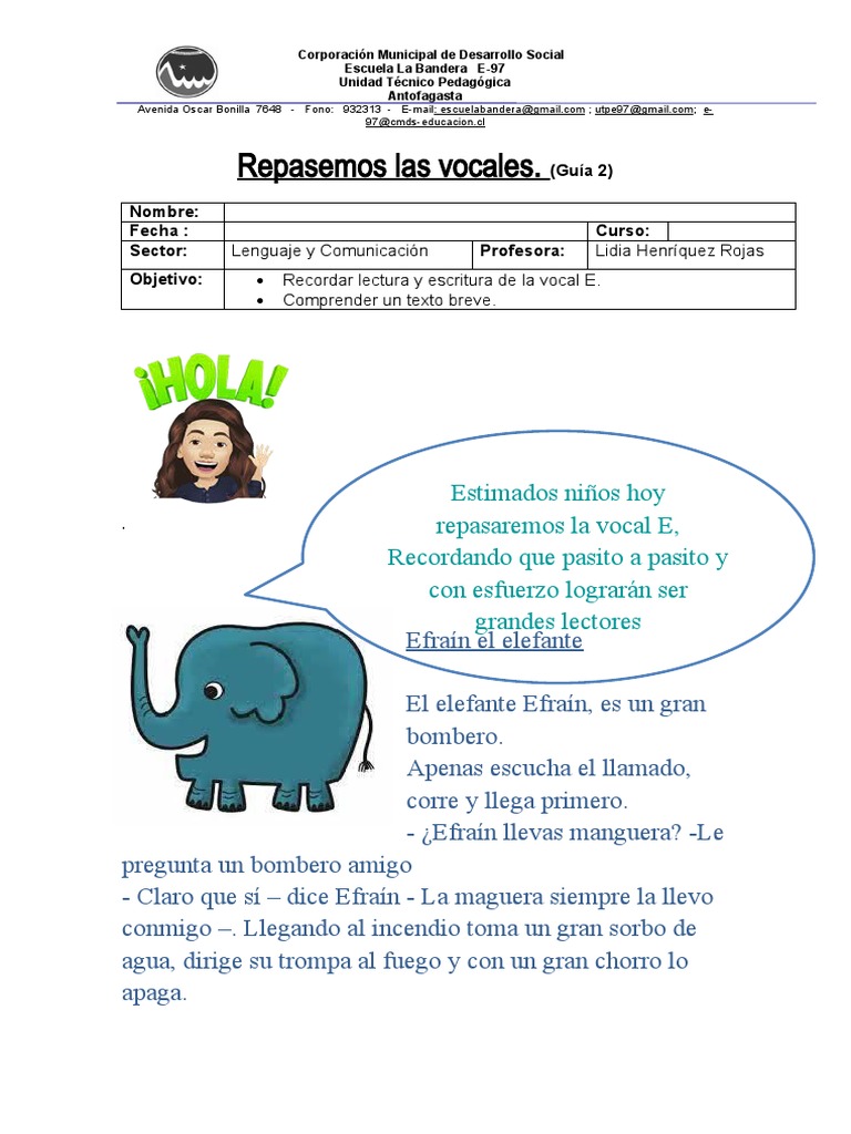Guía de Repaso de la Vocal E | PDF