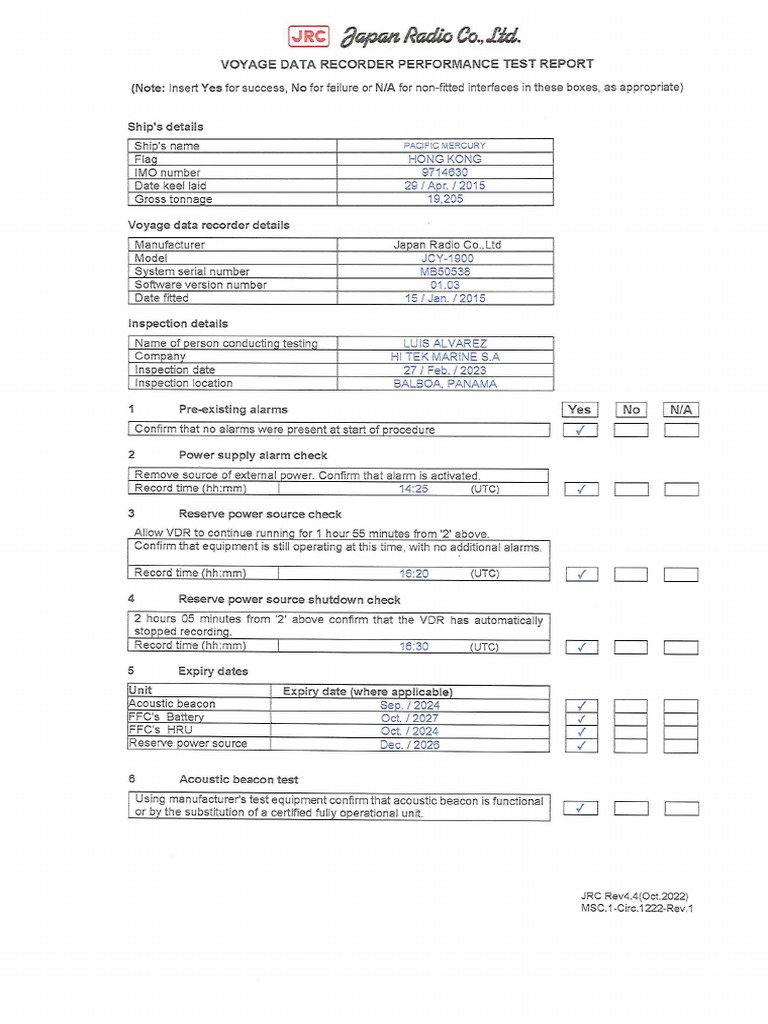 Pacific Mercury - VDR Performance Test Report | PDF