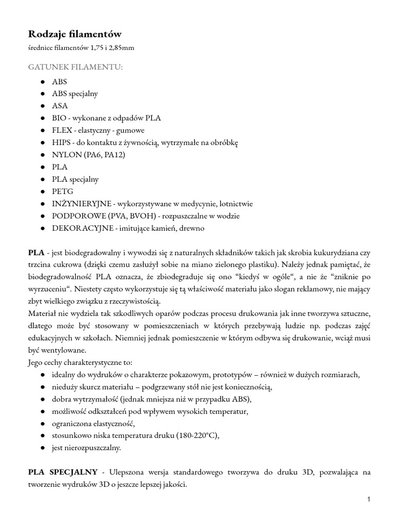 Rodzaje Filamentów | PDF