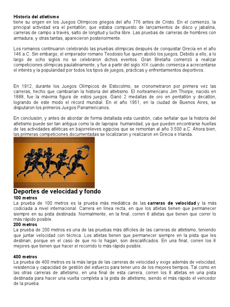Historia del Atletismo y Velocidad | PDF | Deporte del atletismo | Deportes