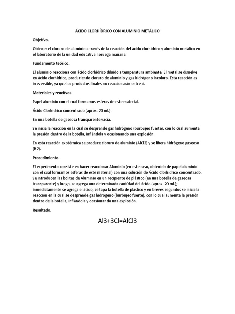 Ácido Clorhídrico Con Aluminio Metálico | PDF