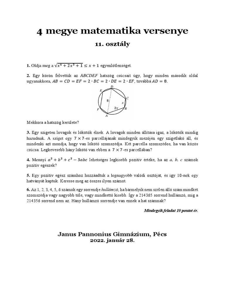 4megye 2022 JAVÍTÓKULCS | PDF