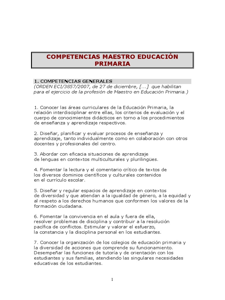 Competencias Matemáticas en Educación Primaria | PDF | Matemáticas ...