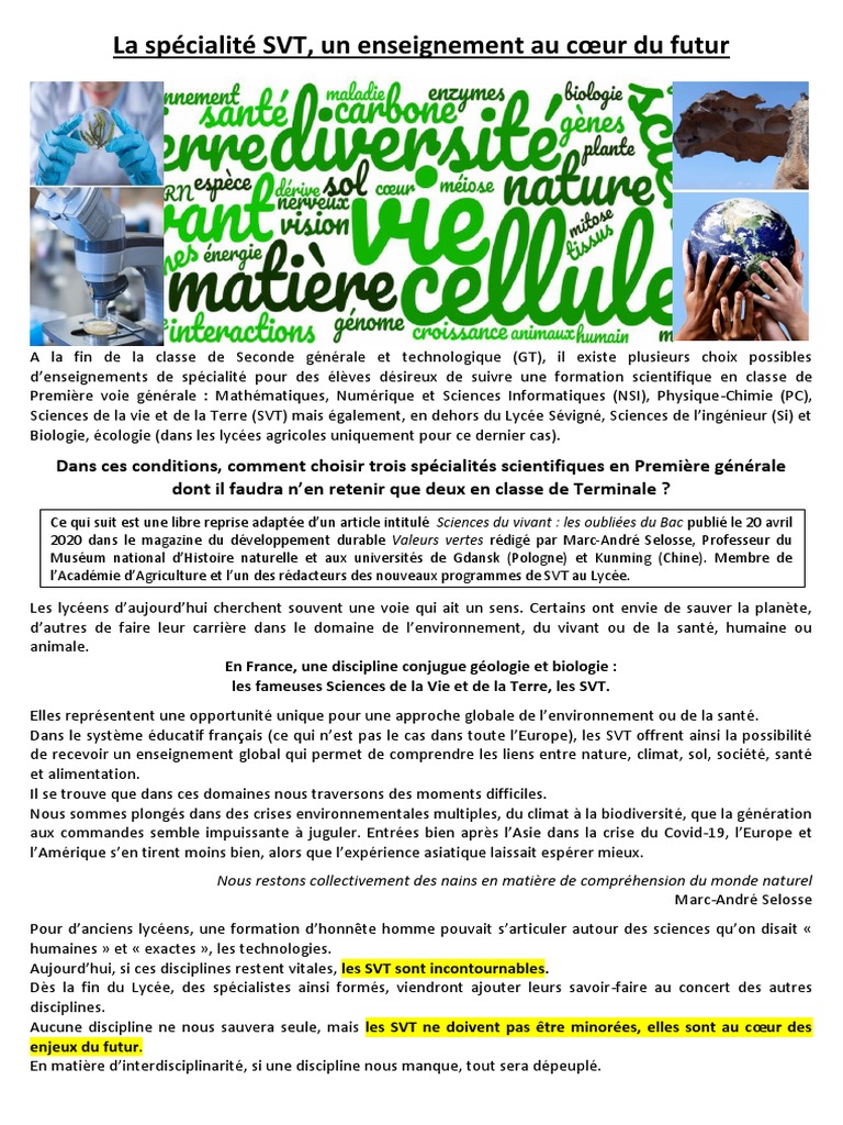 SVT : Clé pour un avenir durable | PDF | Science | Biologie