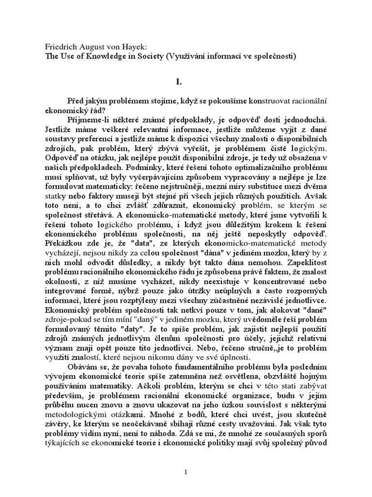 Hayek use of knowledge in society pdf