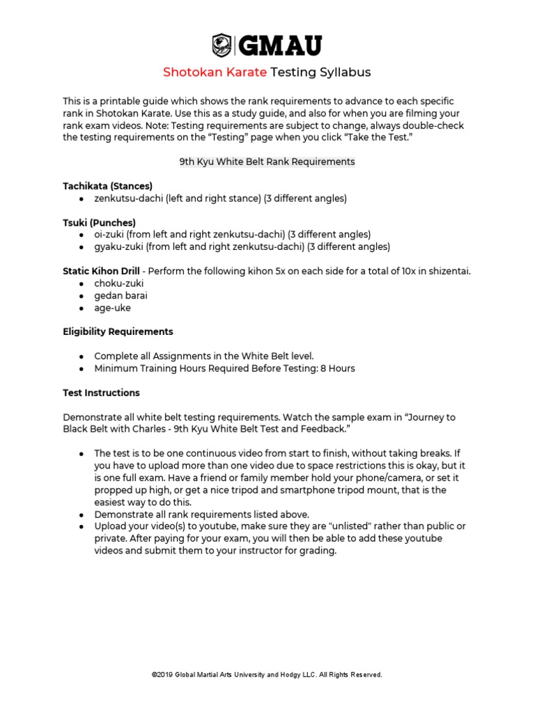 GMAU Shotokan Karate Green Belt PDF Shotokan Japanese Martial Arts
