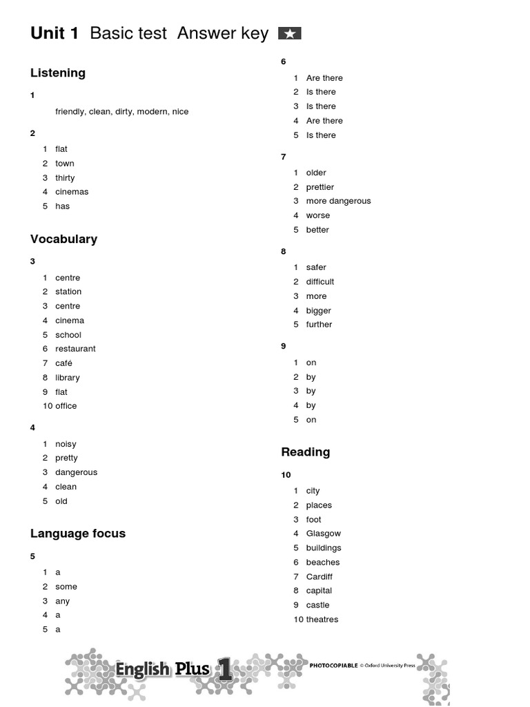 Unit 1 Basic Test Answers PDF