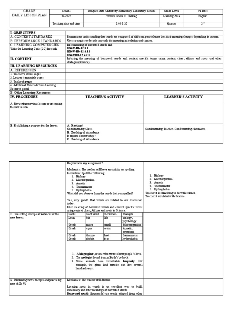 Infer Meaning Using Roots Affixes | PDF | Teachers | Learning