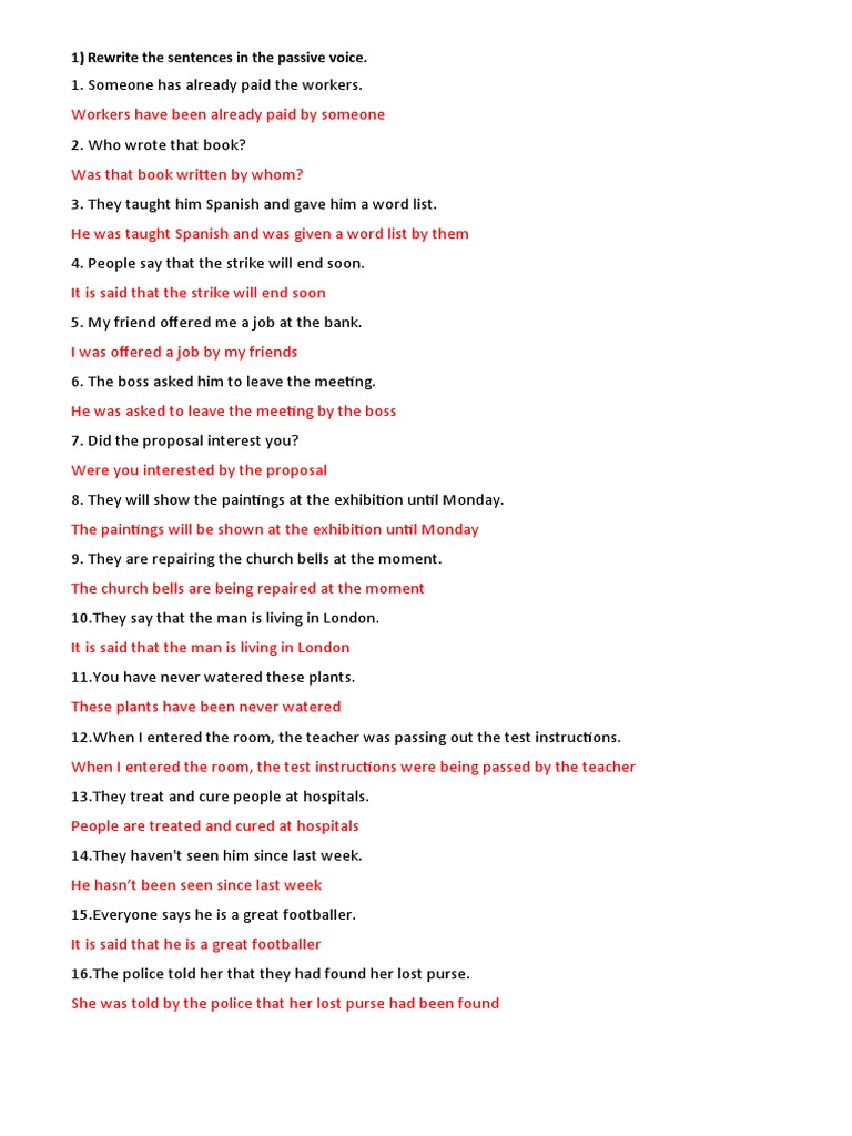 Passive Voice Exercises for All Tenses | PDF | Linguistics