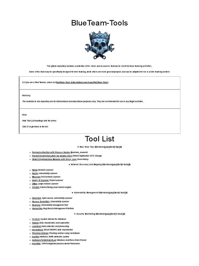 Essential Blue Team Tools Overview | PDF | Malware | Security