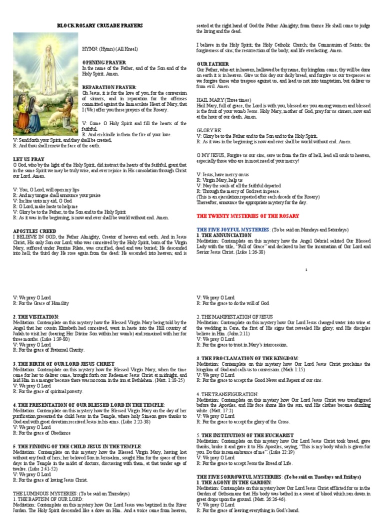 Block Rosary Crusade Prayers PDF Mary, Mother Of Jesus Jesus