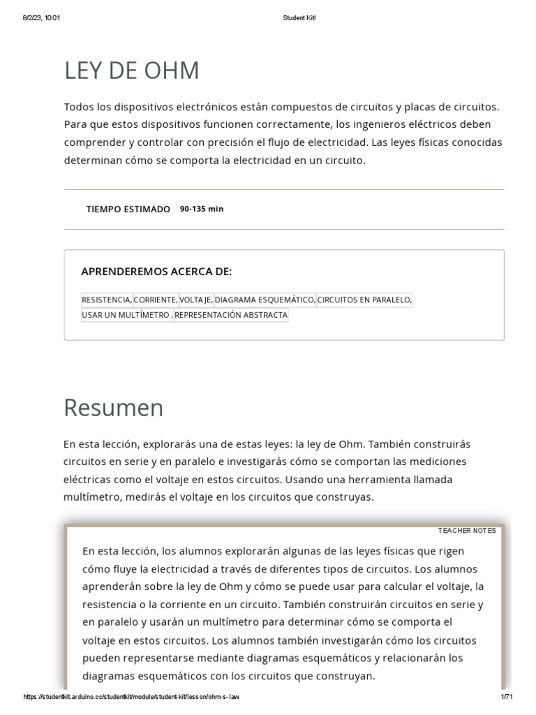 Ley de Ohm y Circuitos con Arduino | PDF | Resistor | Diodo emisor de luz