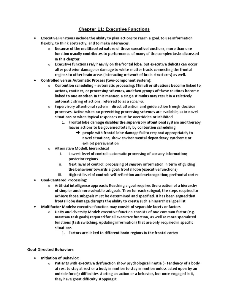 Chapter 11 Executive Functions PDF Executive Functions Prefrontal Cortex