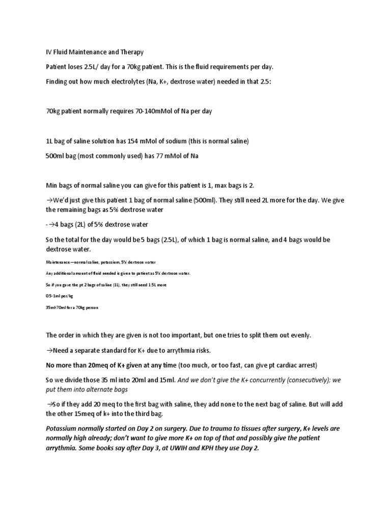 IV Fluid Maintenance and Therapy PDF Saline (Medicine) Sodium