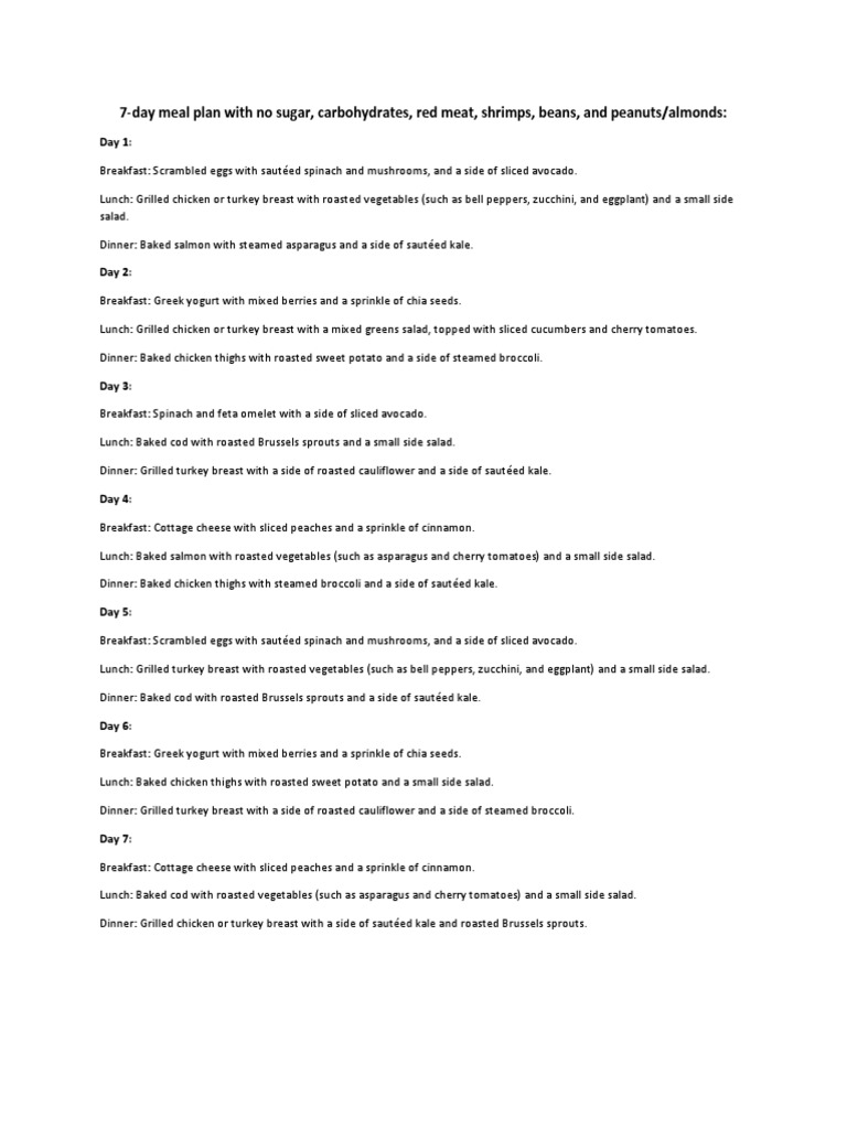 7 Day Meal Plan With High Protein Intake | PDF | Salad | Lunch