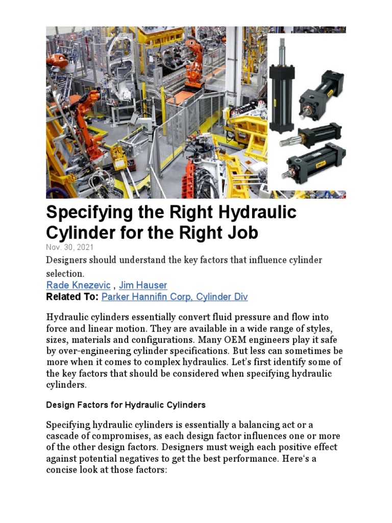 Specifying The Right Hydraulic Cylinder For The Right Job PDF