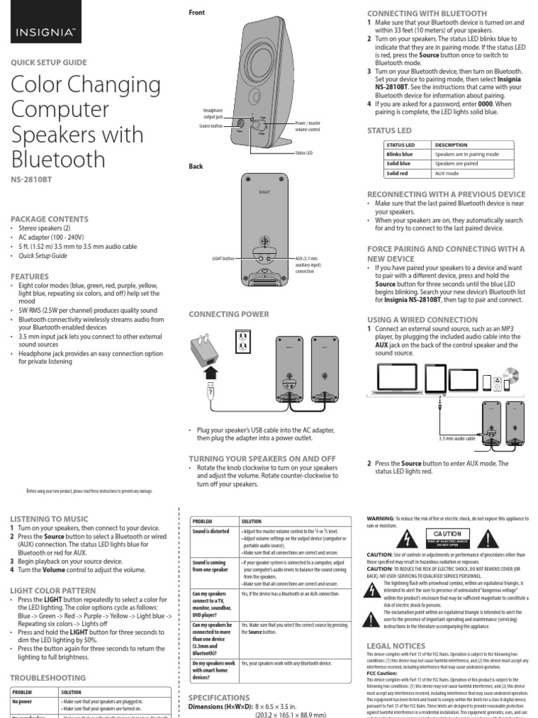 NS2810BT 190174 QSG V2 EN Final LR PDF Bluetooth Loudspeaker