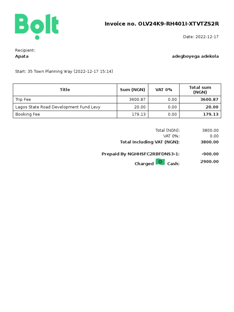 Ride Invoice From Bolt PDF