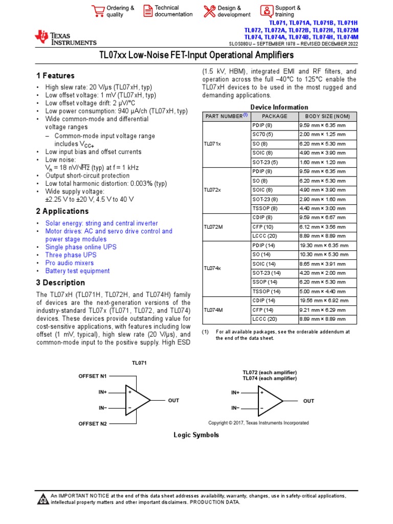 TL 071 | PDF | Electrostatic Discharge | Electrical Engineering