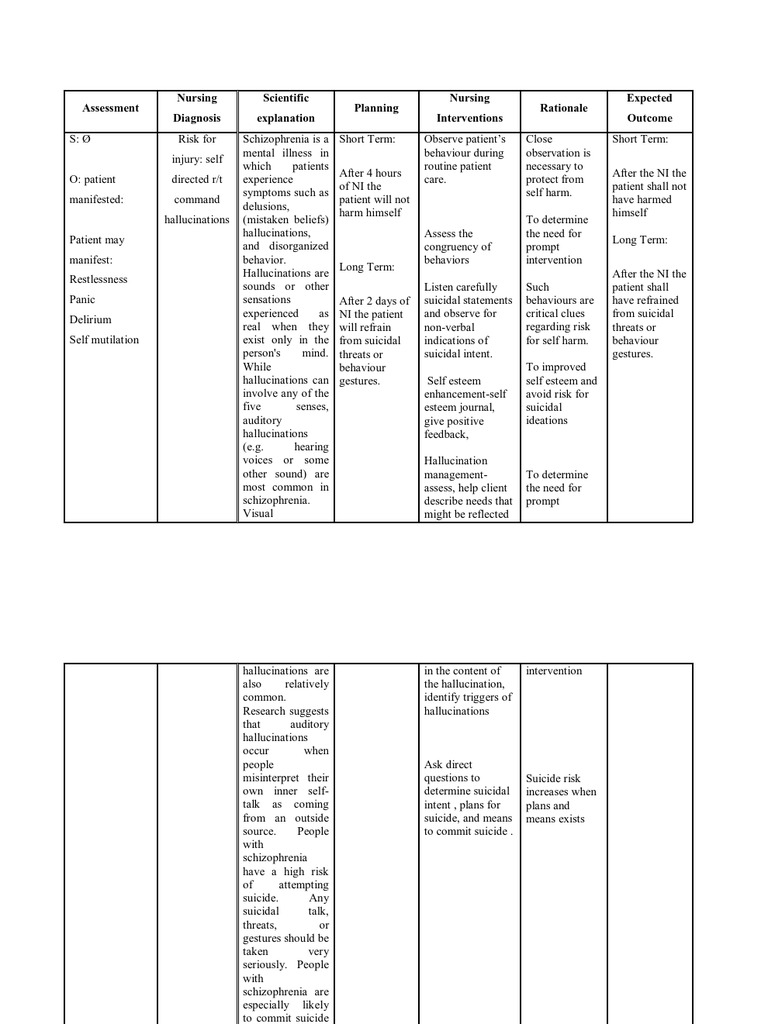 Nursing Care Plans Schiz Hallucination Schizophrenia