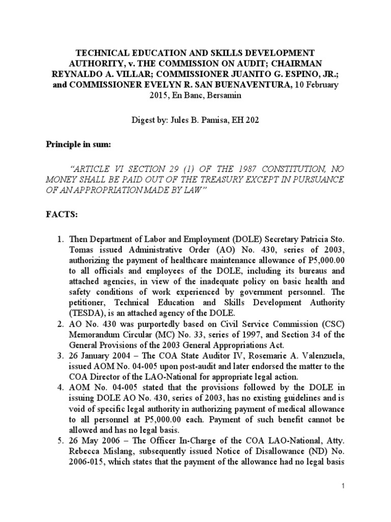 Tesda v coa 2015 pamisa eh 202 download free pdf unemployment