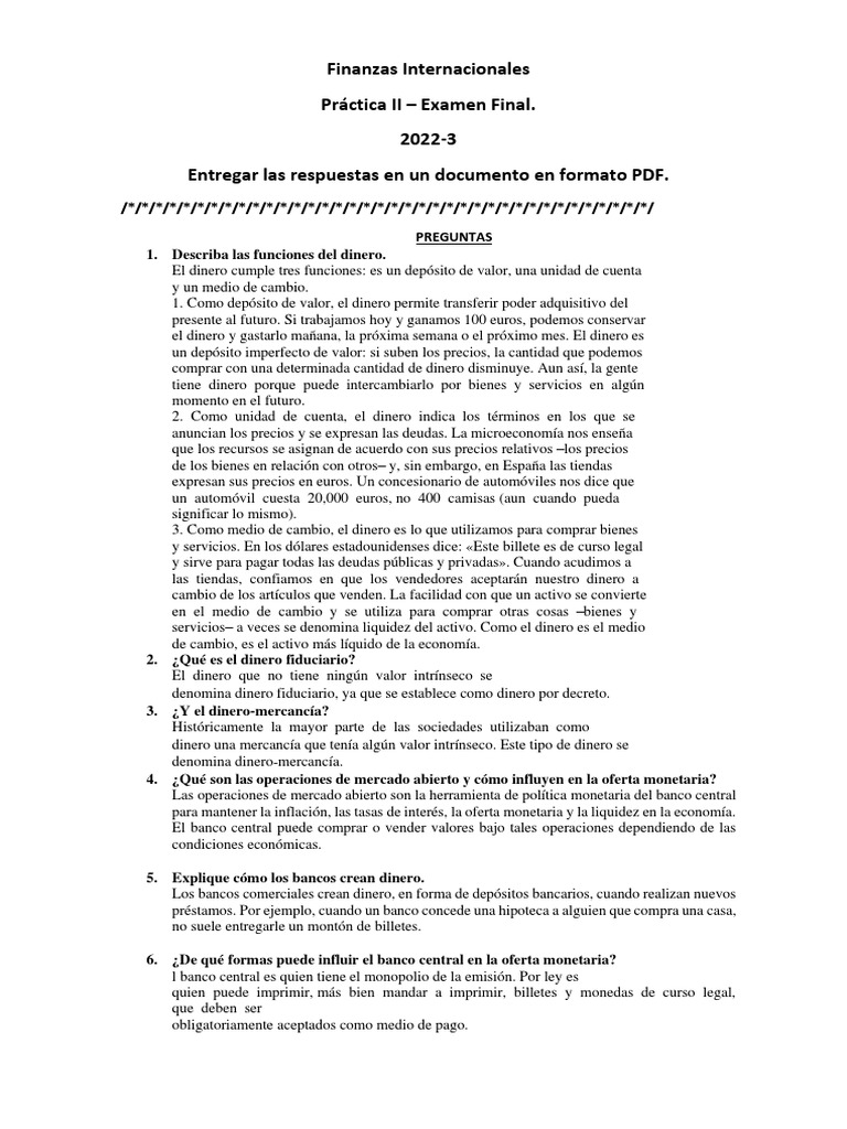 Funciones y Tipos de Dinero en Finanzas | PDF | La política monetaria ...