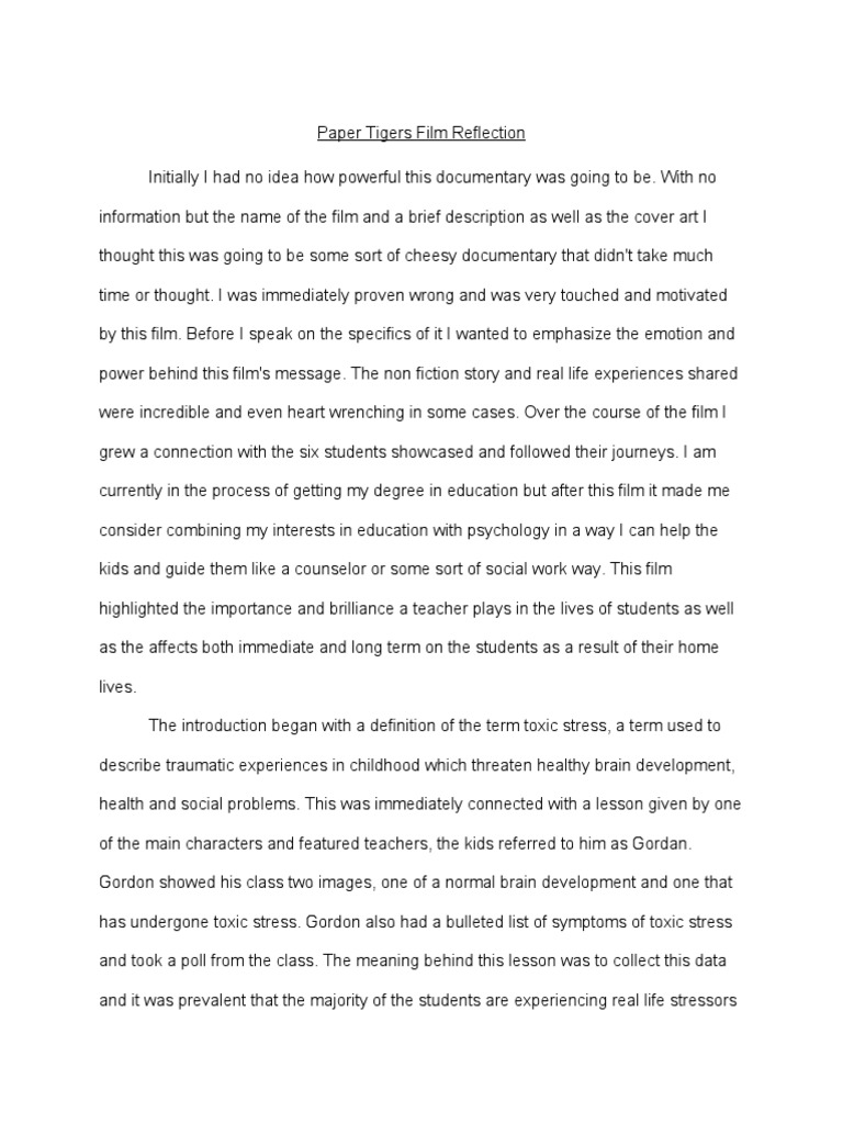 Paper Tigers Film Reflection PDF