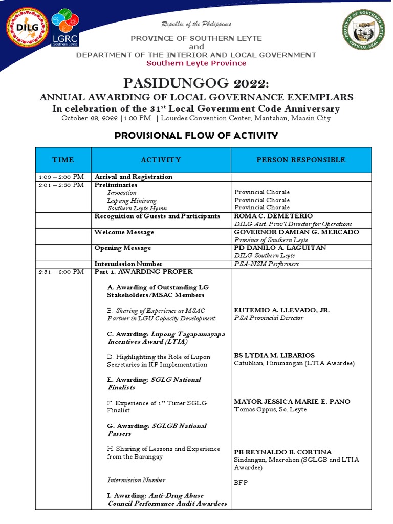 Pasidungog 2022 Awarding Program Flow | PDF | Philippines