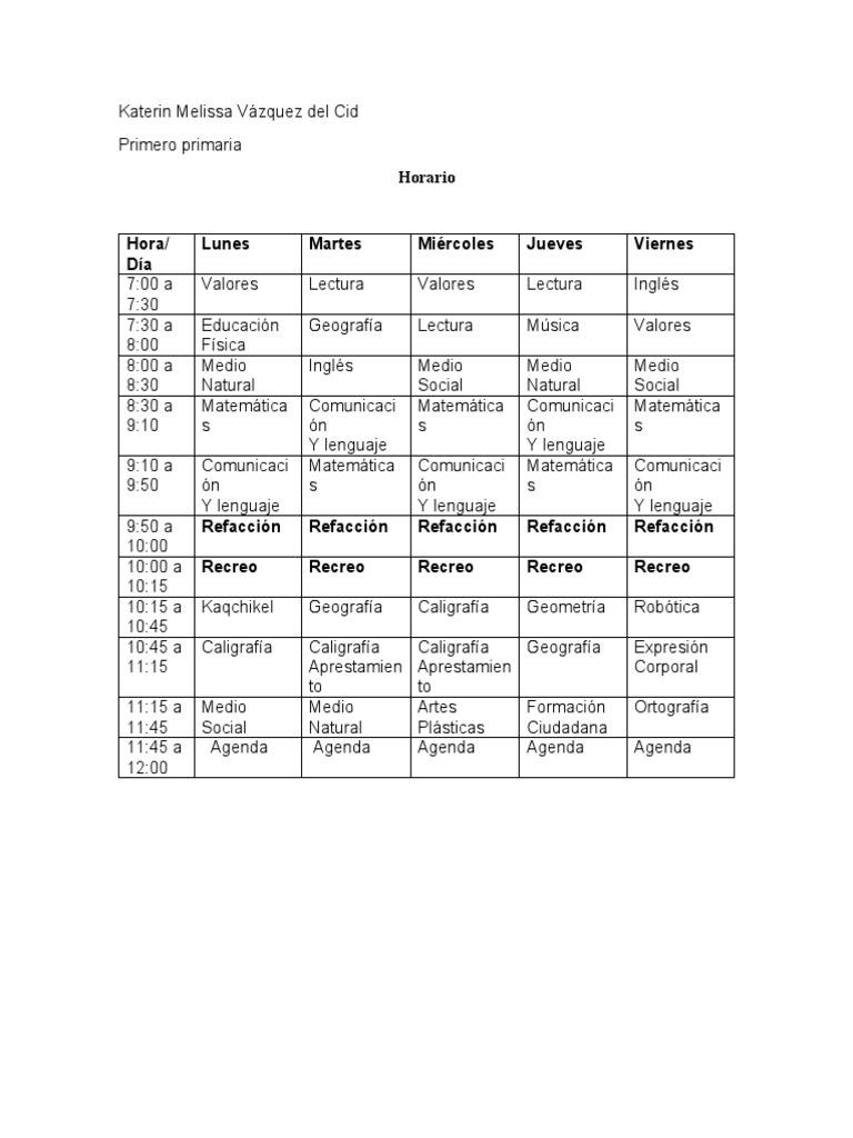 Horario | PDF | Artes del Lenguaje y Comunicación | Estudios de idiomas ...