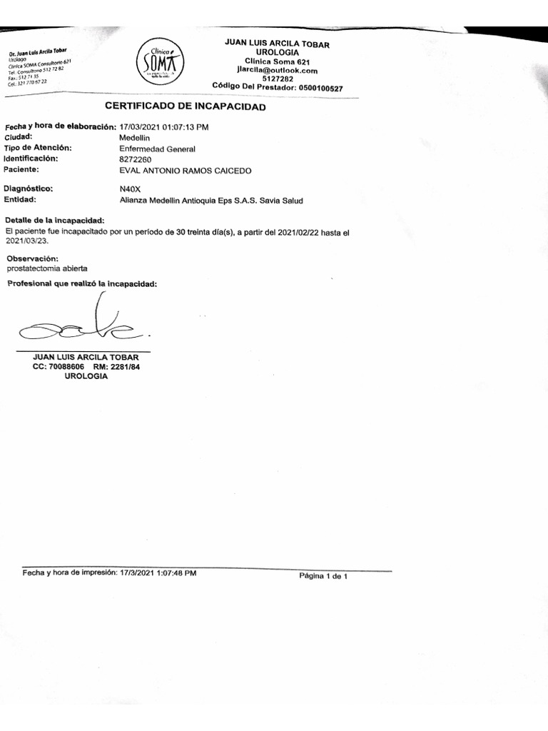 Certificado de Incapacidad | PDF