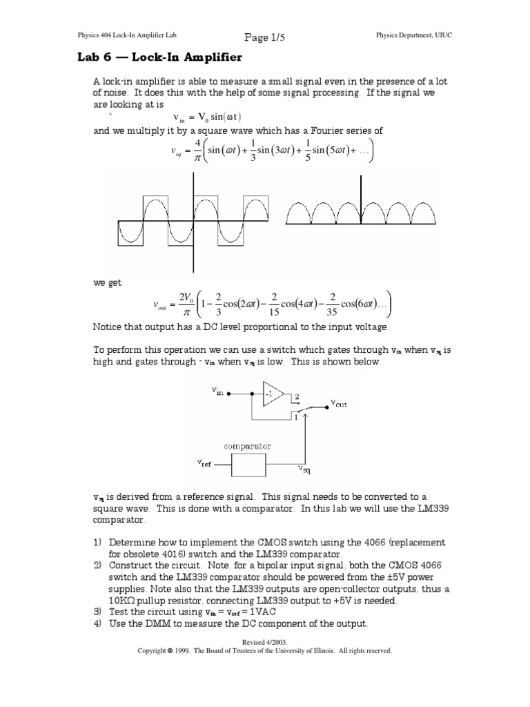 Lab 6 LockIn Amplifier PDF Amplifier Electrical Engineering