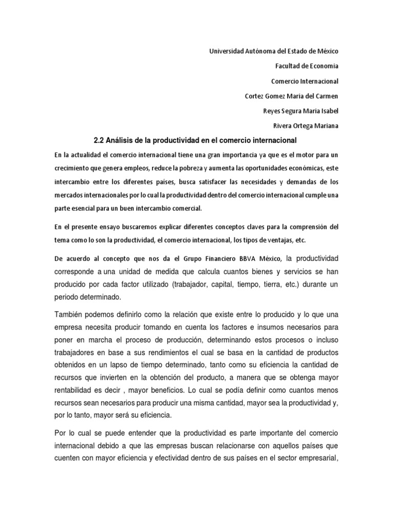 Productividad en el Comercio Internacional | PDF | Costo de oportunidad ...
