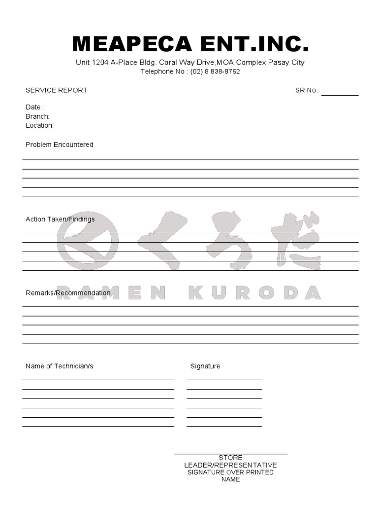 MEAPECA Service Report Template PDF