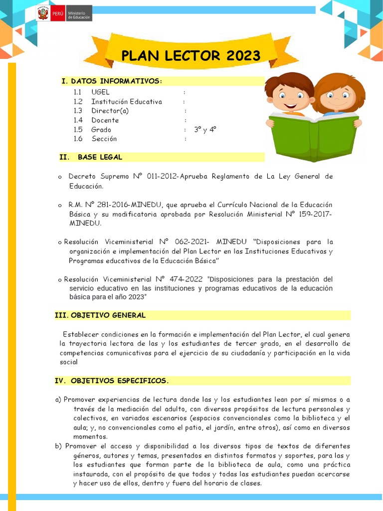 Plan Lector 2023 para Primaria | PDF | Salón de clases | Información