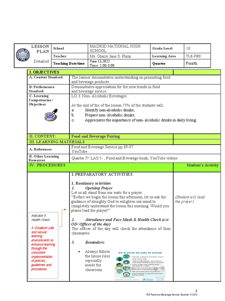Non-Alcoholic Beverage Lesson Plan | PDF | Drink | Cocktails