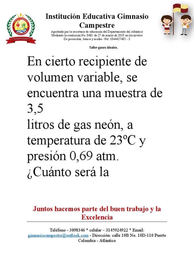 Taller de Gases Ideales y Problemas | PDF | Gases | Naturaleza