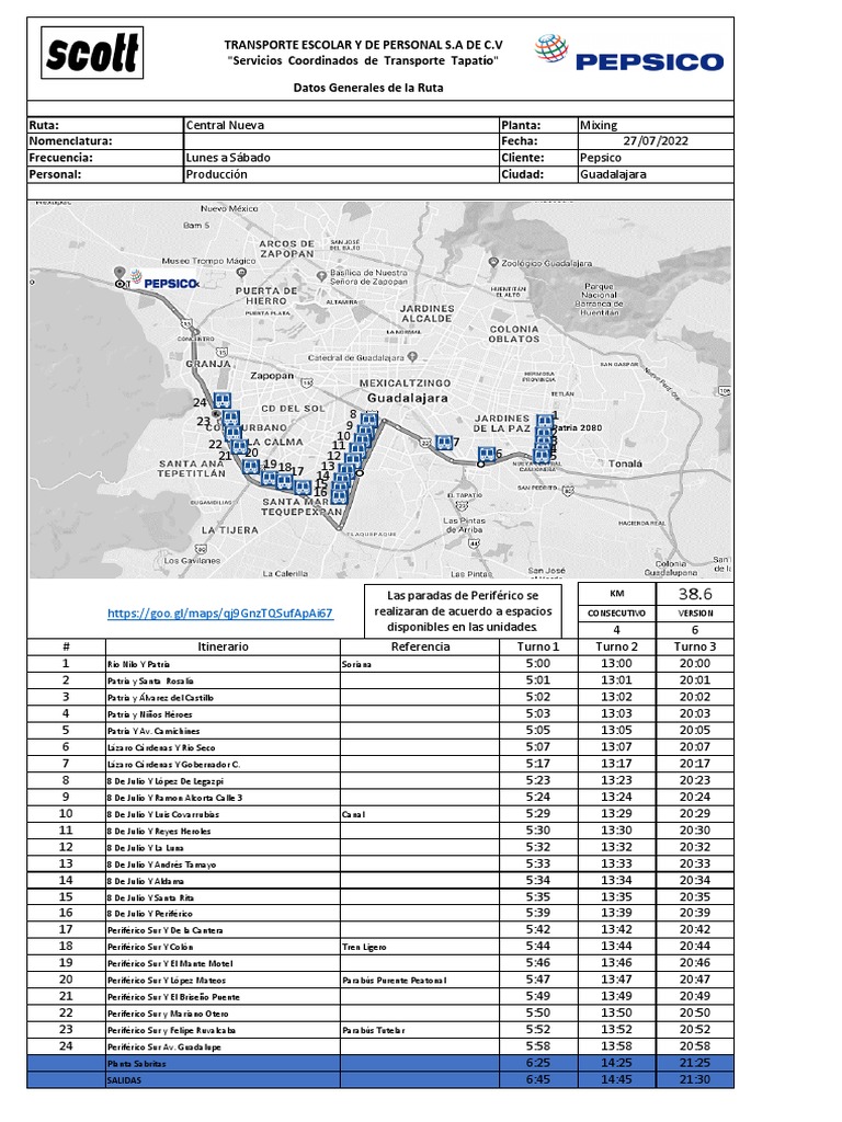 Ruta de Transporte Pepsico Tijuana | PDF