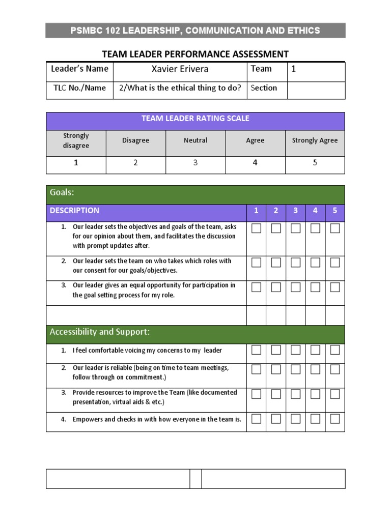 TLC Team Leader Evaluation Form PDF Leadership Communication
