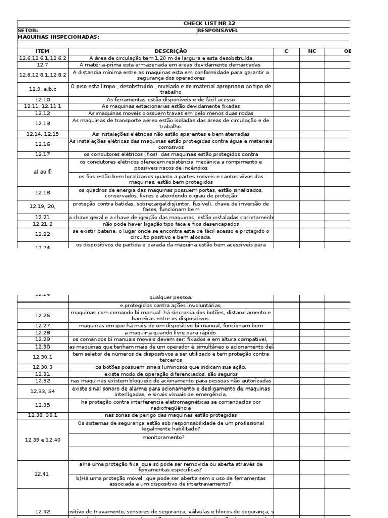 Checklist de inspeção de segurança de máquinas e equipamentos em uma ...