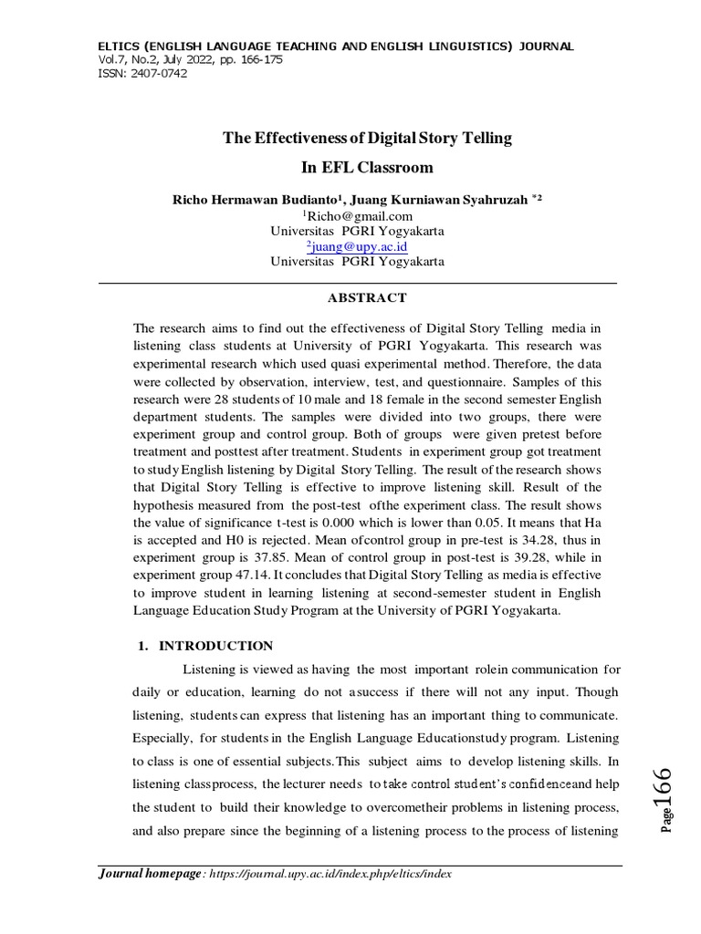 Rifkipbi, 166-175 THE EFFECTIVENESS OF DIGITAL STORY TELLING (1) | PDF ...