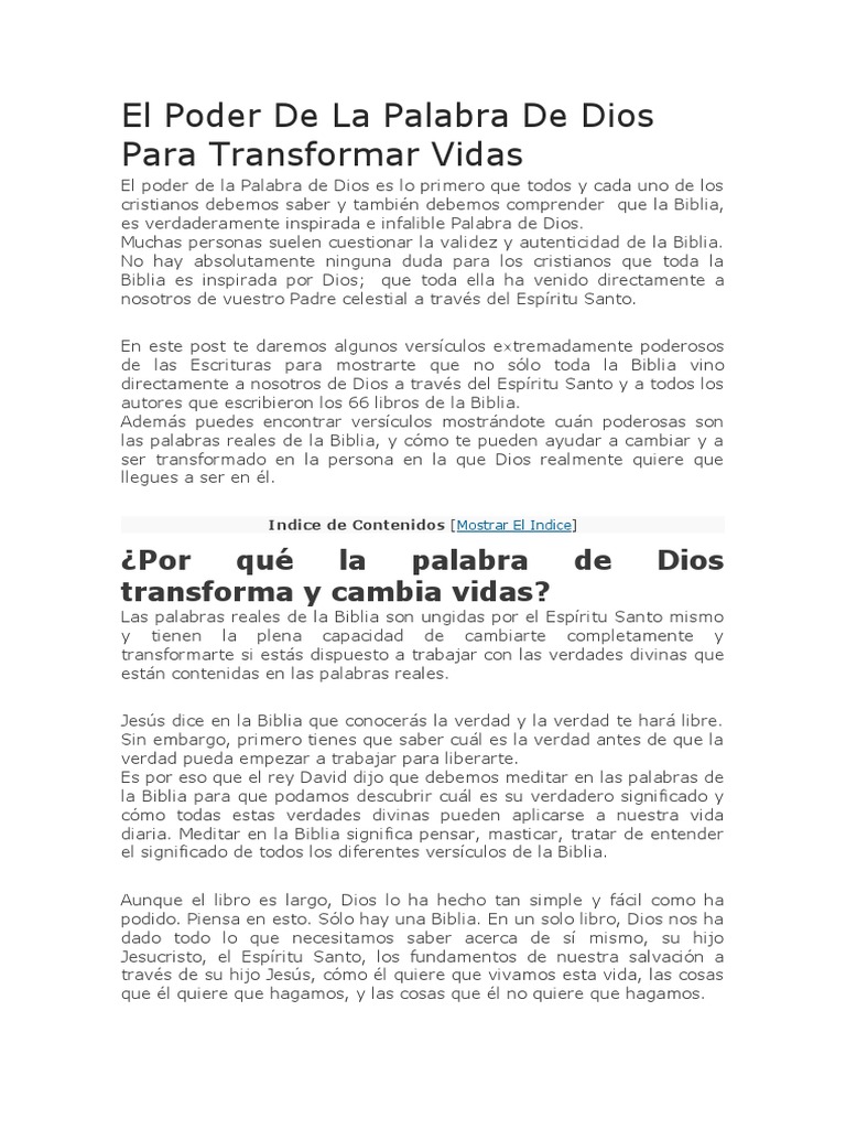 El Poder Transformador de la Palabra de Dios | PDF | Amor | Dios
