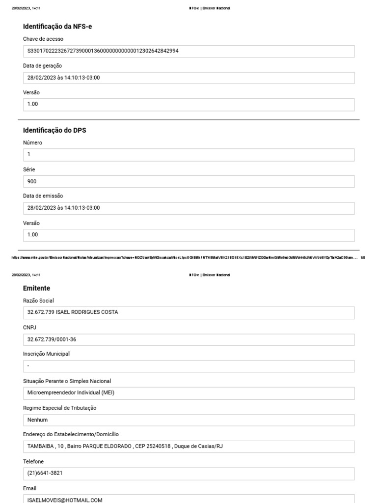 NFS-e Emissor Nacional: Dados de Emissão | PDF | Impostos | Dinheiro